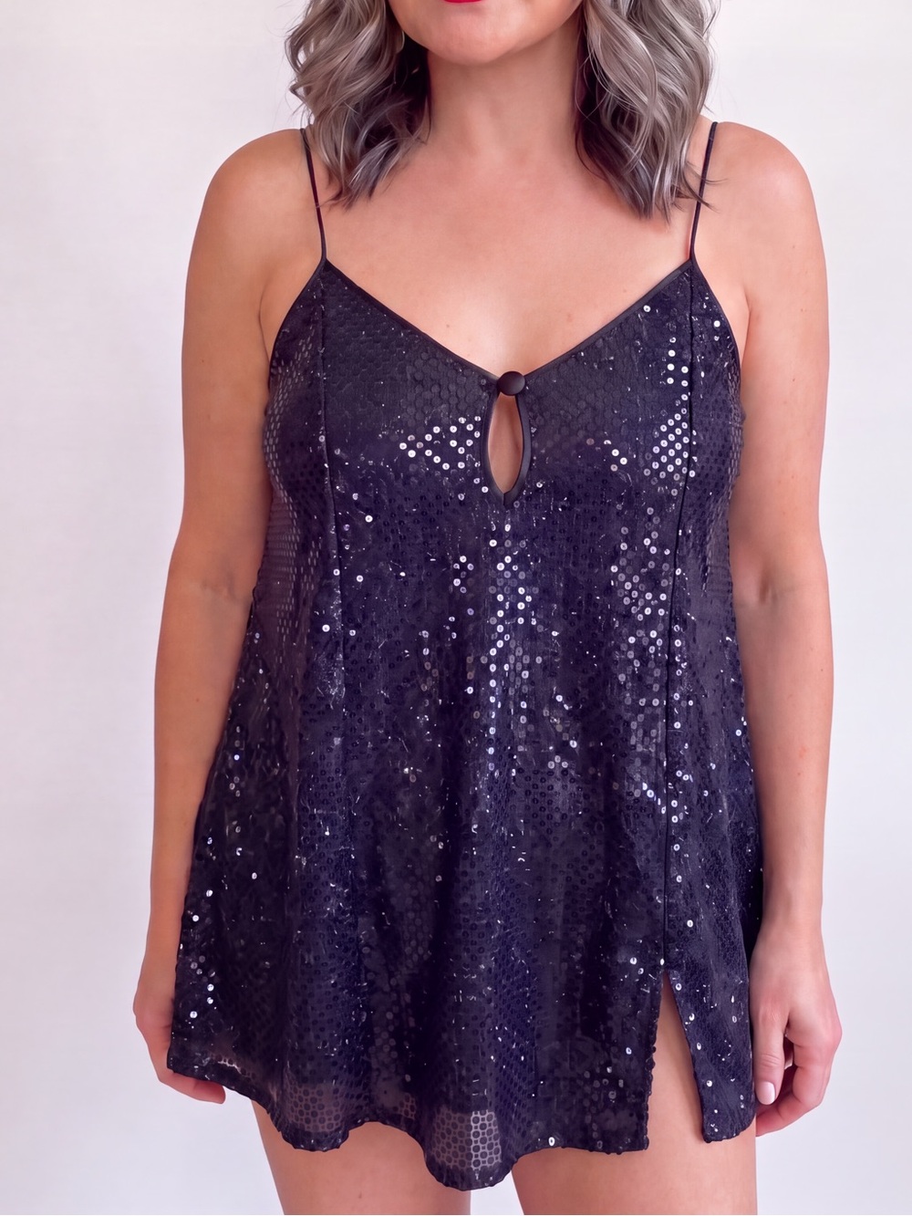 Vintage Night Magic plus size Sequin Cami Slip Top mini chemise lingerie